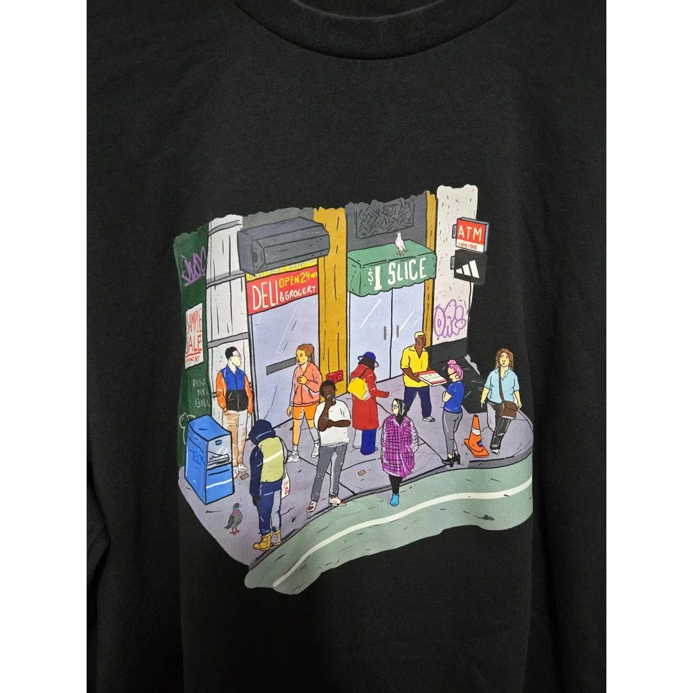 Adidas Mens Long‎ Sleeve T-Shirt Black NYC Graphic Artist TTK Loose Fit XL - Picture 2 of 7